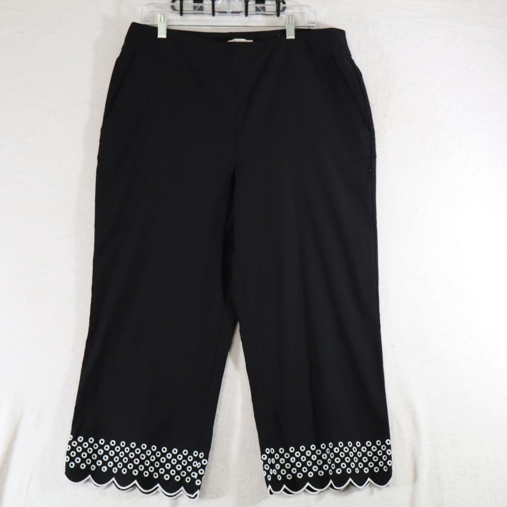 Cato Women's 16 Hi‑Rise Black Pants Scalloped Eyelet Hem Straight Leg Dressy